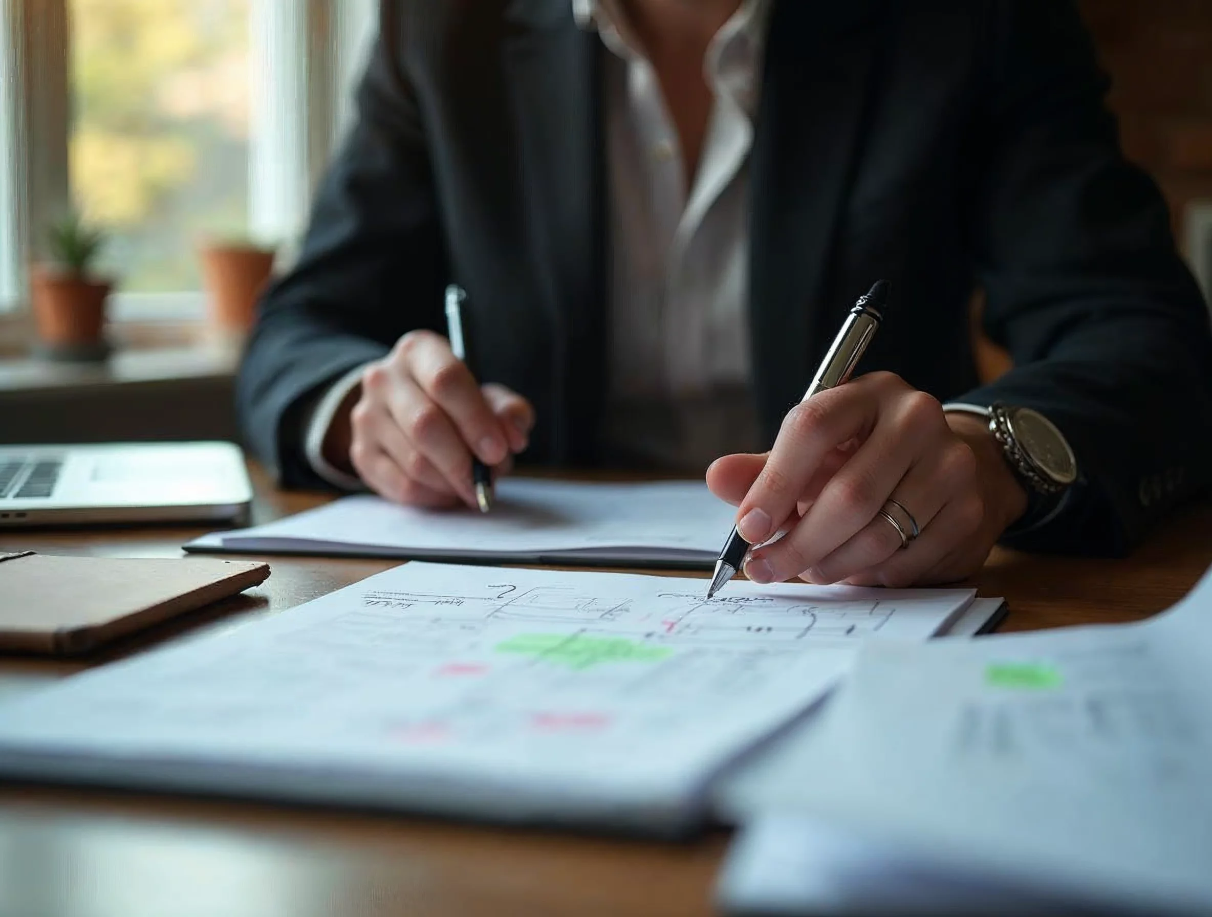 Alternant qui classe ses missions et prend des notes pour construire la problématique de son rapport.
