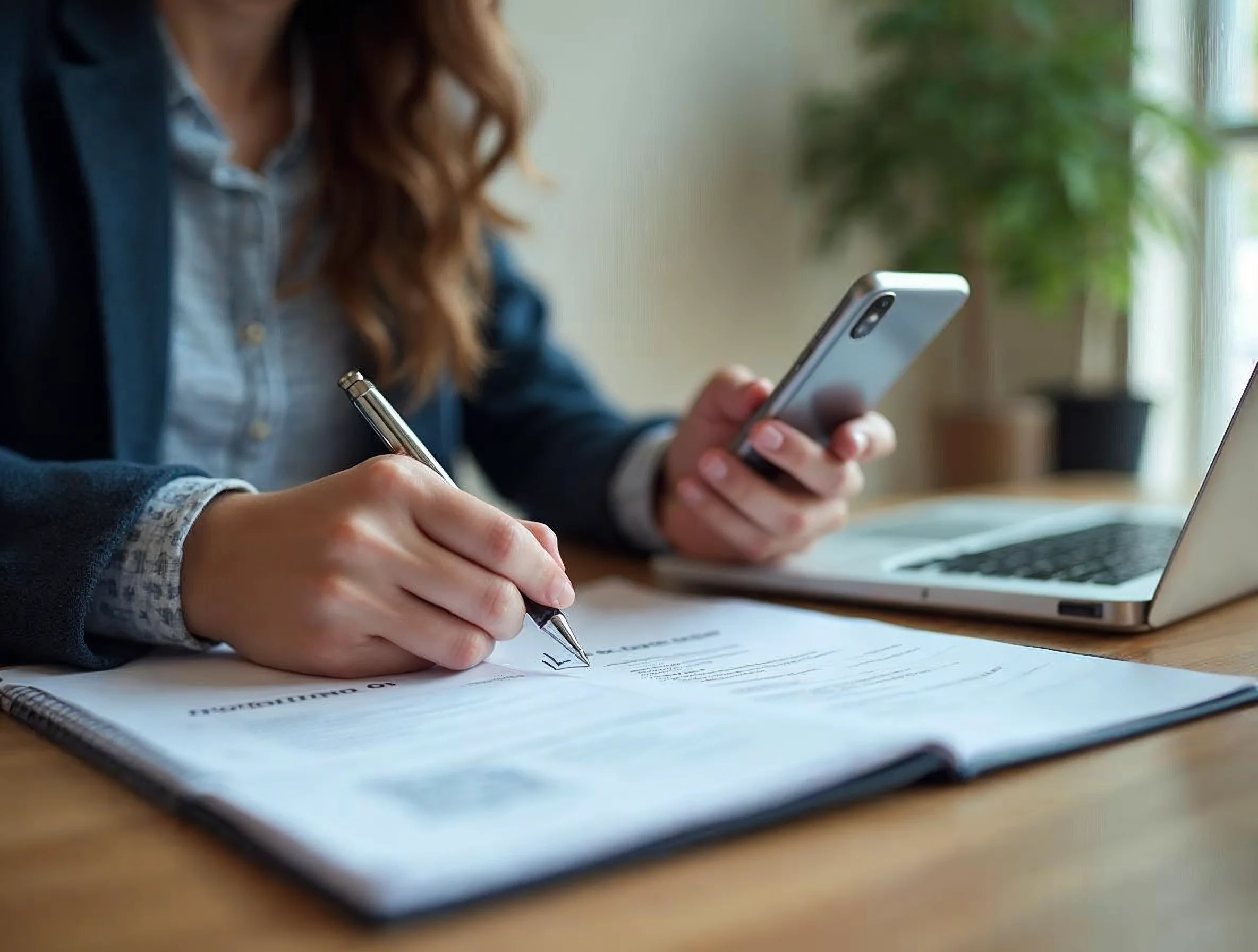 Étudiant qui vérifie sa préparation avant un entretien d’alternance avec une checklist et des documents.